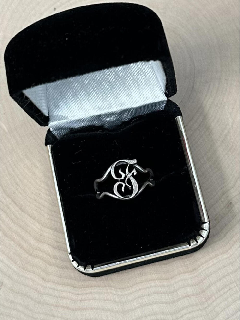 VTG BEAU Sterling Silver Calligraphy Initial F Monogram Adjustable Ring US Sz 4